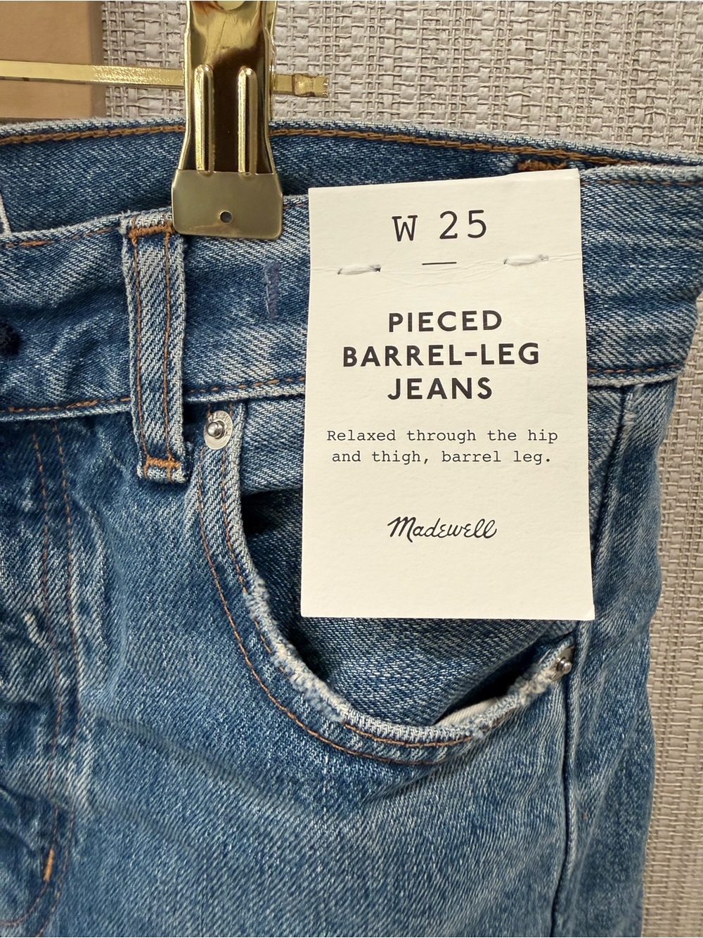 Madewell Light-Medium Blue Pieced Barrel Leg Jeans - Picture 4 of 5